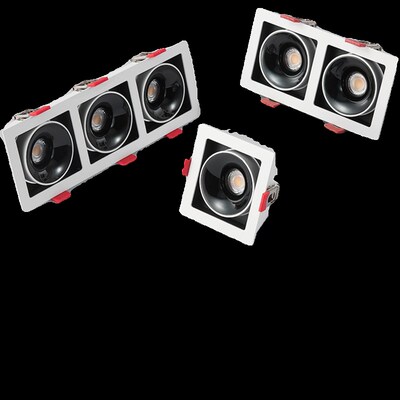 2025新款全光谱超薄客厅双头斗胆灯嵌入式格栅灯三头多头防眩射灯