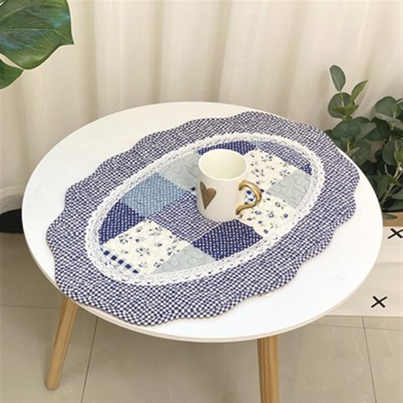 绗缝拼布纯棉地垫防滑椭圆全棉加厚布艺卧室垫子门口入门地毯机洗