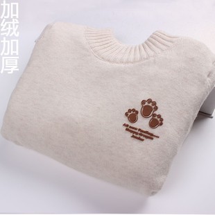 宝宝加绒毛衣男1-3岁冬保暖5男童女童小童加厚白色打底婴幼儿冬季