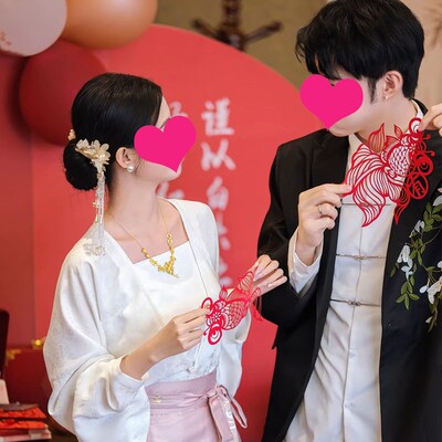 顺便买卖结婚镂空喜字剪纸窗花中国风晨袍拍照道具订婚礼新娘头饰