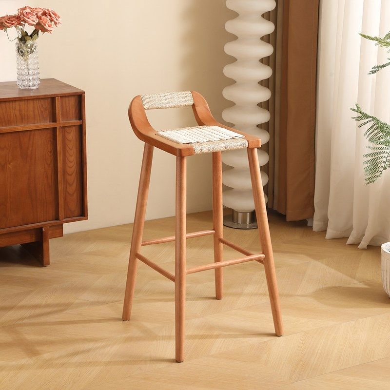 实木吧台凳子牛皮纸绳编织小方凳中古风家用岛台餐椅酒吧高脚吧凳,住宅家具,家用高脚椅,淘宝优惠券,粉丝福利购,淘宝优惠卷