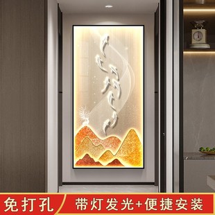 饰画走廊过道尽头挂画2024新款 轻奢高级感带灯发光入户进门玄关装