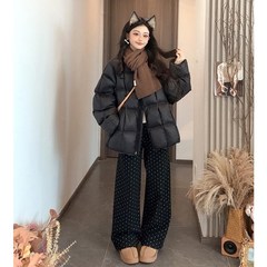 韩版时尚泡芙龟背方格羽绒t棉服女2025冬季新款宽松保暖短款面包