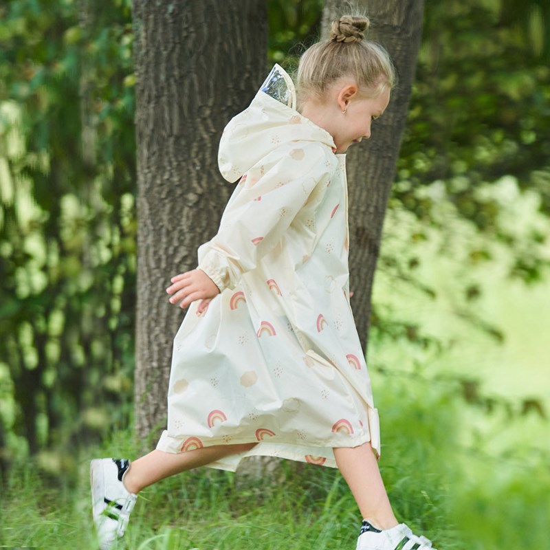 印花学生儿童宝宝雨衣星球彩虹简约时尚雨披带帽书包位收口袖