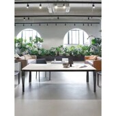 意式 亮光岩板餐桌椅极简小户型灰钢创意端长方形吃饭桌