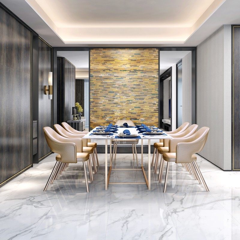 简一大理石瓷砖卡拉拉白陶瓷大板电视背景墙砖客厅地板砖