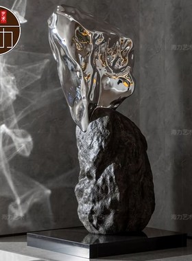 定制大型玻璃钢石头造型雕塑落地摆件售楼处大厅悬挂软装艺术装置