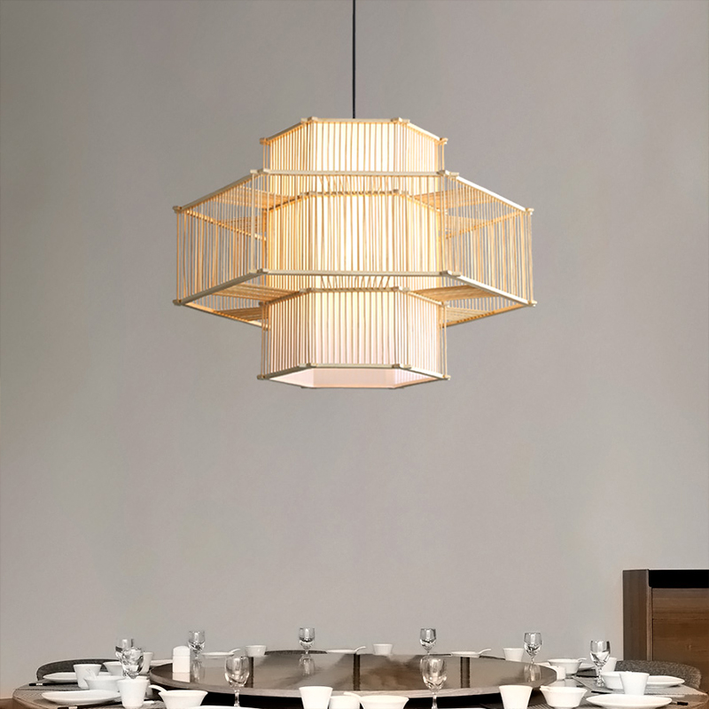 现代中式竹艺灯笼吊灯民宿酒店宴会厅竹编灯具茶楼餐饮店个性灯饰