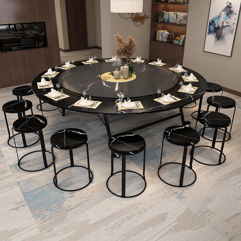 大圆桌简易家用可收纳折叠餐桌12人圆形大桌饭桌酒店玻璃转盘圆桌