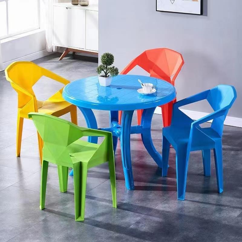 沙滩夜市烧烤啤酒圆桌户外加厚塑料餐桌椅组合方桌大排档休闲庭院