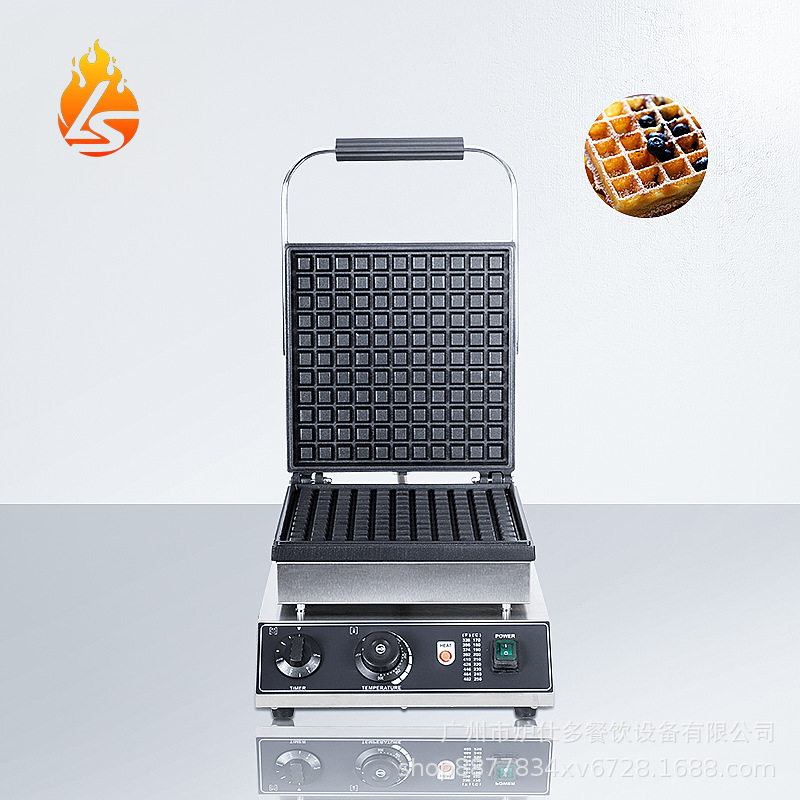 单片格子华夫炉可颂饼窝夫双面加热华夫饼机商用电热整版蜂窝饼机