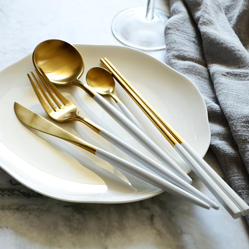 304不锈钢刀叉勺三件套 家用筷子咖啡勺子西餐牛排套装餐具两件套