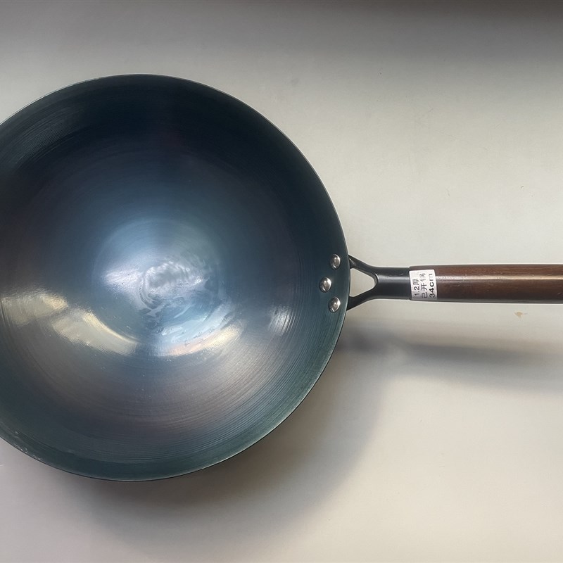木柄铁锅老式家用炒锅圆底炒菜锅燃气灶适用尖底无涂层开锅款熟铁