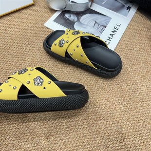 时尚 女厚底交叉带铆钉拖鞋 117夏季 简约潮流百搭休闲凉拖 i新品