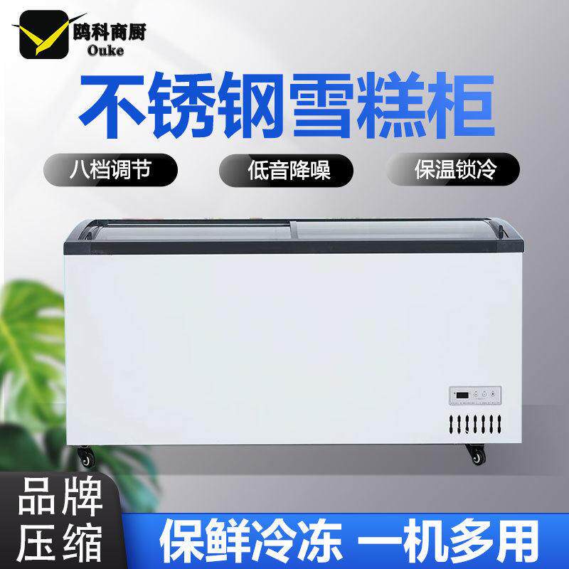 冰柜商用雪糕冰淇淋柜玻璃带灯展示冷柜冷藏冷冻饮料卧式岛柜超市