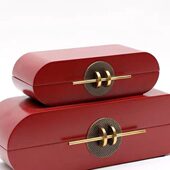 现代漆器首饰盒 饰品 创意红色收纳盒家居摆件 样板房间软装 新中式