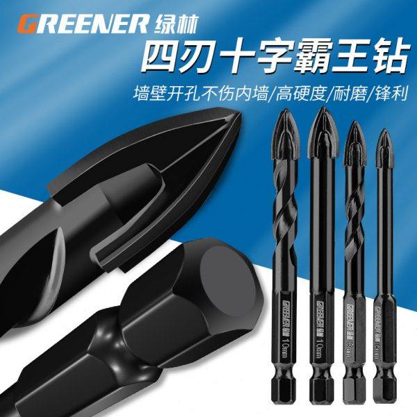 绿林瓷砖打孔专用钻头全瓷干打玻璃冲击钻钻孔三角金刚开孔器6mm
