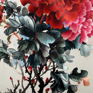 非遗纯手工精工大幅竖端蚕丝牡丹富贵富贵吉祥别墅玄关画