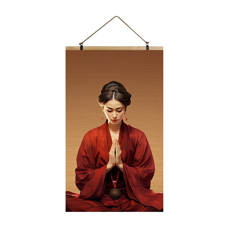 祝福竹帘挂画卷帘藏族少女画国画仕女茶室背景玄关人物客厅装饰画