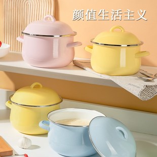 搪瓷猪油罐带盖家用耐高温老式荤油罐耳大容量储油盆装辣椒油罐