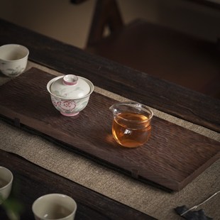 黑胡桃高足干泡台 实木手工雕刻干泡茶台简约茶V具托盘小型茶