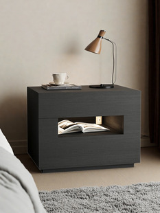 温瑟实木床头柜简约现代家用卧室2025爆款意式极简中古设计感带灯