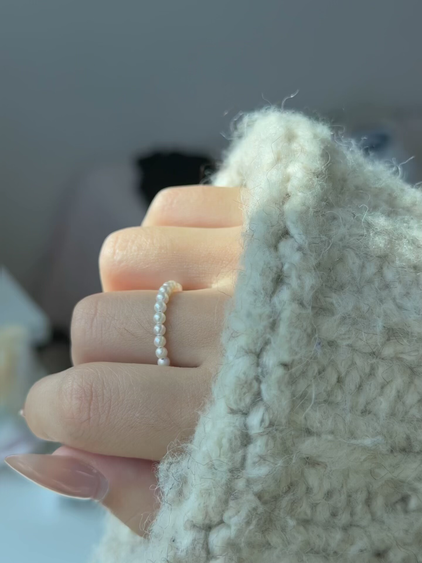 极细近正圆2mm珍珠戒指赵露思同款天然淡水极光珍珠戒指叠戴排戒