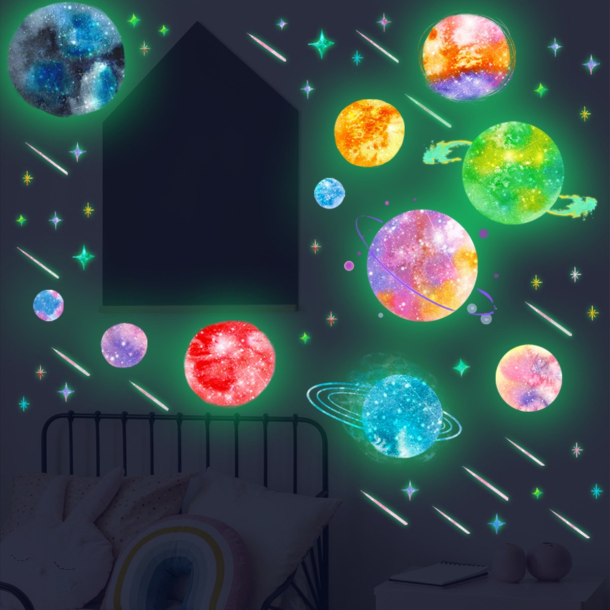 zsz1757夜光彩色宇宙星球墙贴儿童房客厅卧室创意简约装饰墙贴画图片