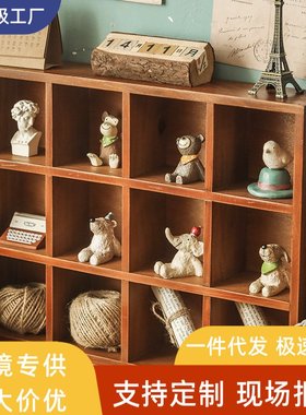 复古壁挂墙面收纳架木质十二宫格桌面收纳盒摆件盲盒置物架zakka