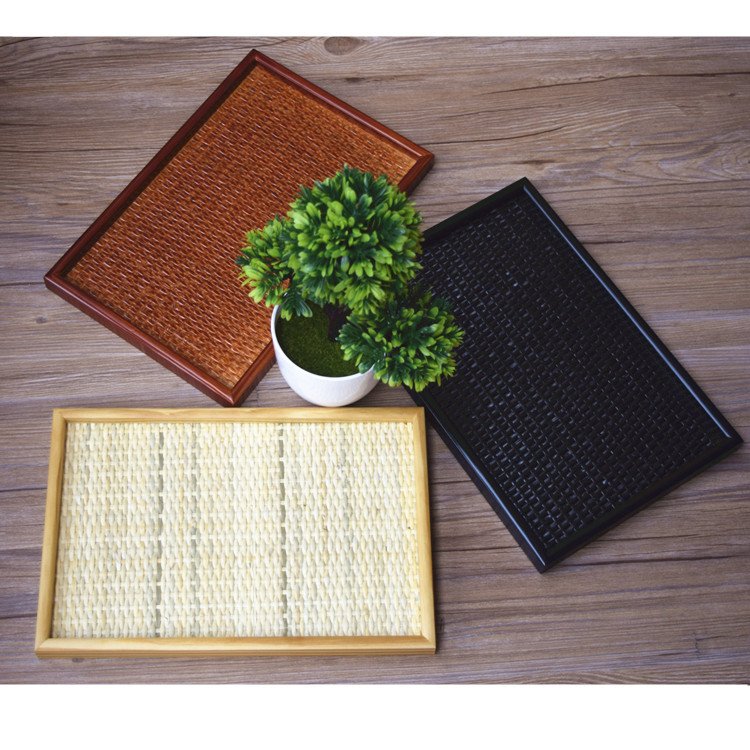 实木藤编托盘餐盘木果盘 简约出口茶具日韩式木盘子茶盘