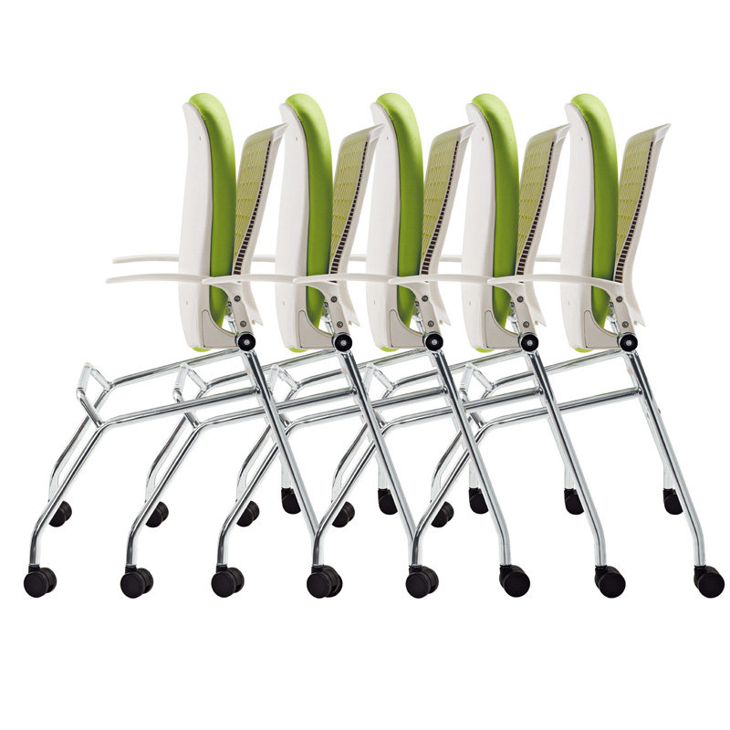 灰色折叠会议椅扶手翻板可移动办公椅大学讨论室椅轮子学生培训椅