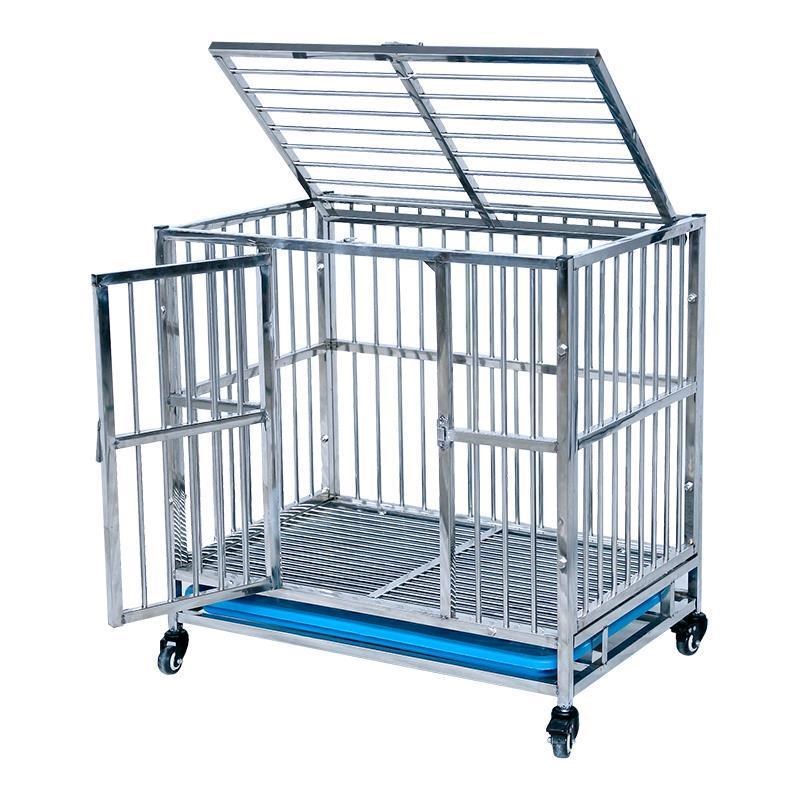 加厚加粗不锈钢狗笼子大型犬中小型犬泰迪贵宾二哈萨摩金毛宠物笼