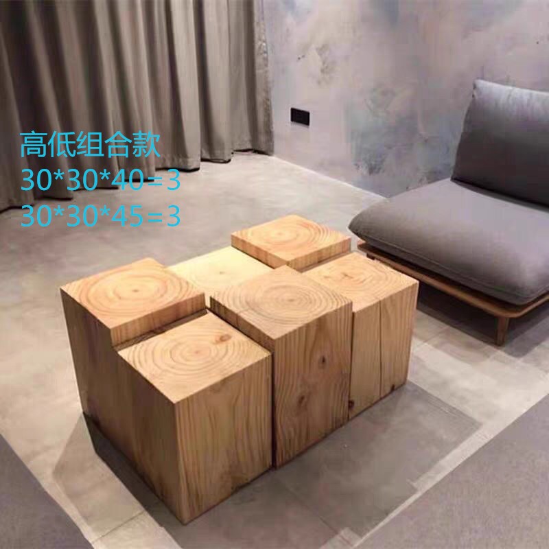 方形木墩子民宿摆件花架木墩树桩底座家用原木坐凳实木凳子小边几