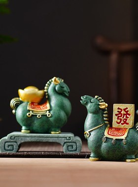 国潮马上有钱摆件新中式客厅电视柜玄关办公室装饰品开 业乔