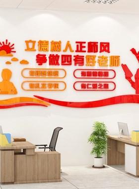 教师办公室文化墙面装饰四有老师照片墙贴师风师德建设标语布置