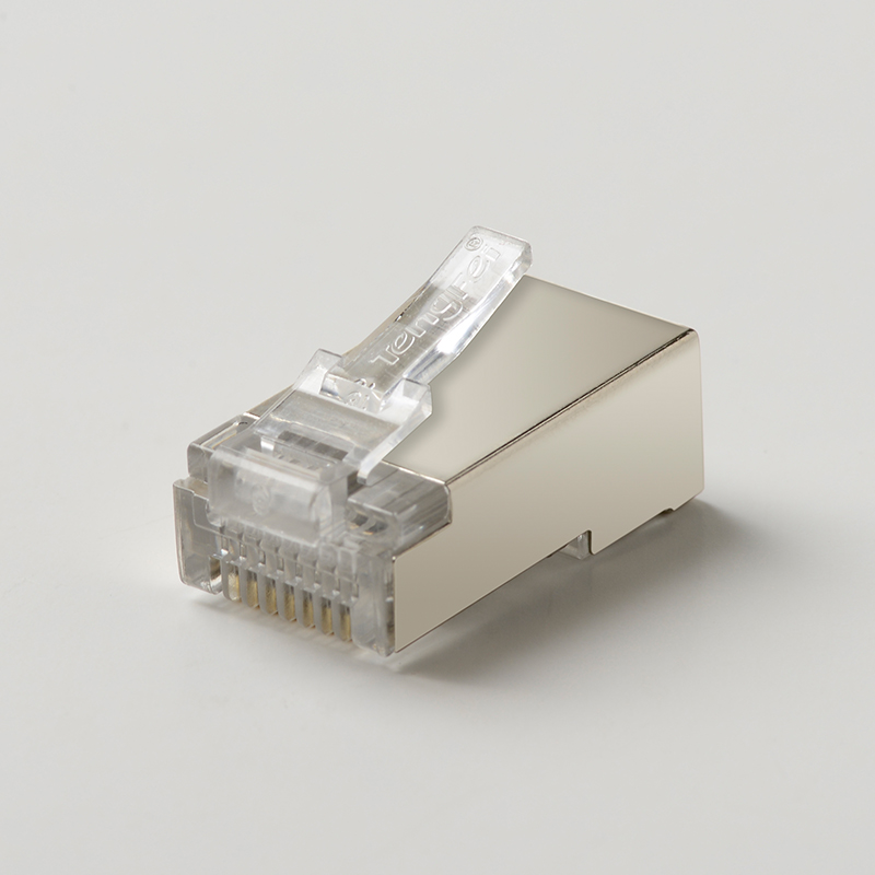 腾飞镀金超五类屏蔽水晶头金属网络水晶头FTP网线接头ct5e