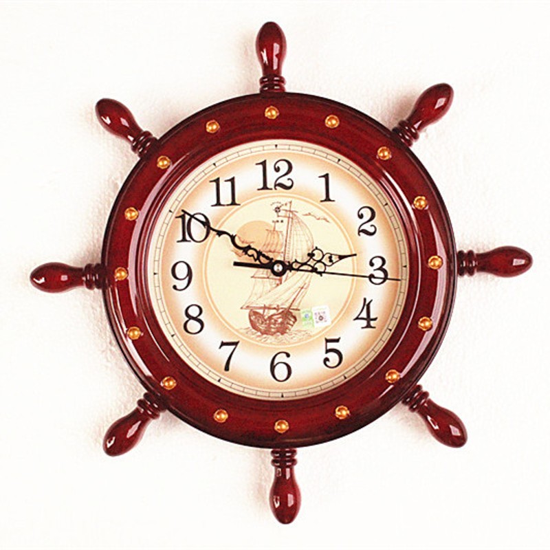 北极星船舵挂钟客厅静音创意时钟欧式壁挂钟表卧室装饰石英钟