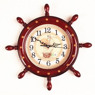 北极星船舵挂钟客厅静音创意时钟欧式壁挂钟表卧室装饰石英钟