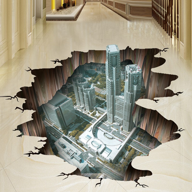 3d立体地面贴纸高空俯视城市装饰商场酒店地贴地板贴自粘创意贴画图片