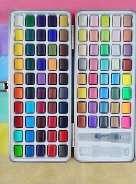 9色固体水彩颜料美术绘画美甲初学者装小铁盒珠光水彩emit