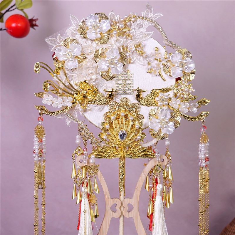 面色团扇新娘结婚di材料包出嫁手工秀禾喜扇高级感重工,家居饰品,工艺扇/团扇/喜扇/折扇,淘宝优惠券,粉丝福利购,淘宝优惠卷