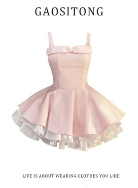 GAOSITONG 千金感蝴蝶结吊带洋装女夏季2025显瘦收腰蓬蓬公主裙