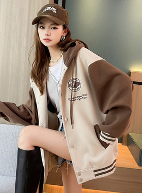 美式棒球服外套女2026新款学院风加厚美拉德棉衣服初高中学生卫衣