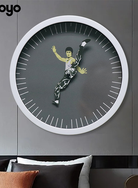 创意个性装饰李小龙功夫挂钟圆形时钟截拳道客厅钟表wll lo