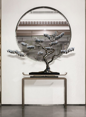 现代中式金属迎客松件样板房软装家具饰品售楼处别墅客厅玄关摆设