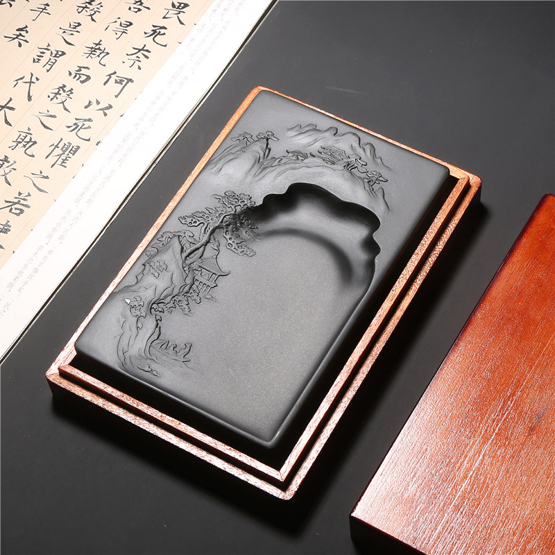 精品歙砚名师设计山水砚台老坑书法绘画文房礼品配木盒端砚,文具电教/文化用品/商务用品,文房四宝,淘宝优惠券,粉丝福利购,淘宝优惠卷