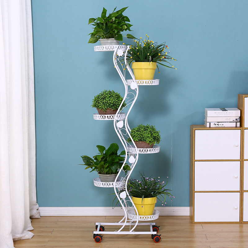 花架铁艺多层推拉带轮省空间花架子阳台客厅落地绿萝花盆架