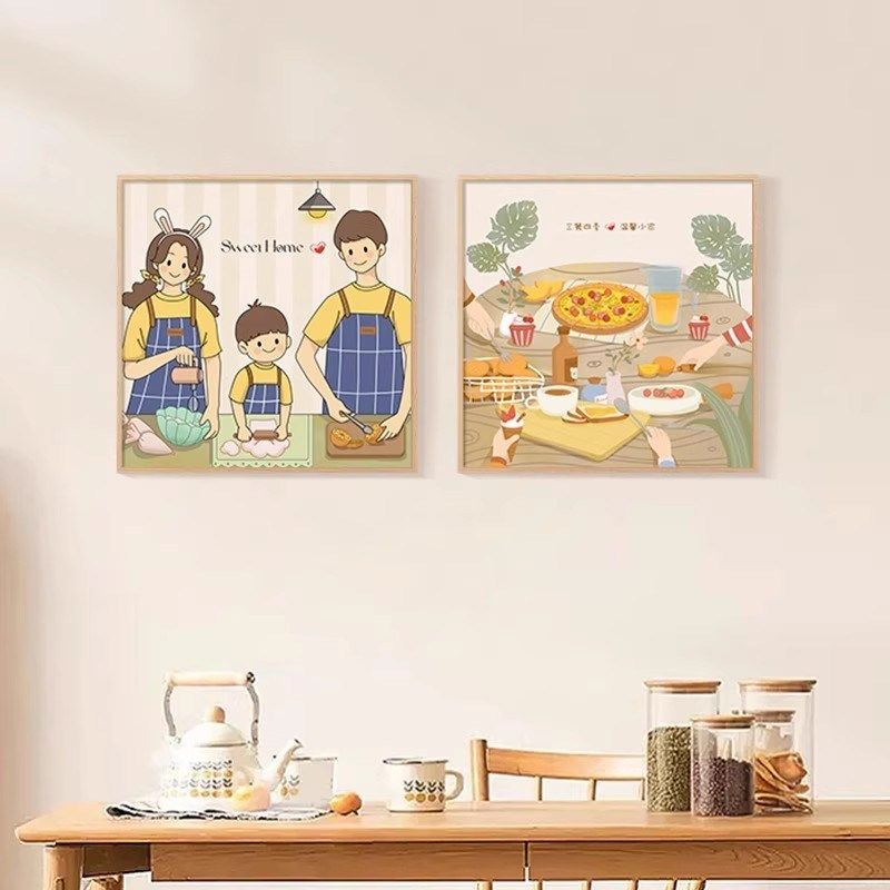三餐四季装饰画温馨现代一家三口四口风餐桌挂画壁画,家居饰品,现代装饰画,淘宝优惠券,粉丝福利购,淘宝优惠卷