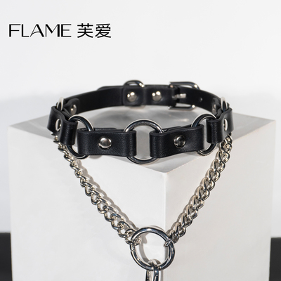 情调朋克项圈颈圈男女choker项链真皮k9小狗puppy牵引绳定制刻字