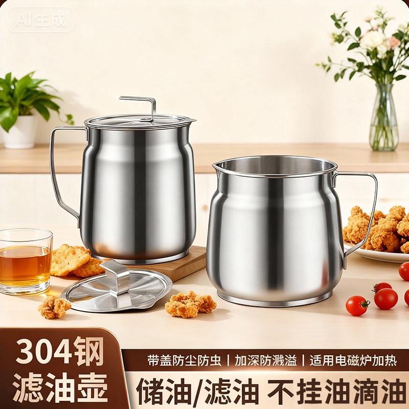 食品级不锈钢滤油壶加厚大容量倒油不挂油家用滤油渣壶沥油装油瓶,厨房/烹饪用具,其它,淘宝优惠券,粉丝福利购,淘宝优惠卷